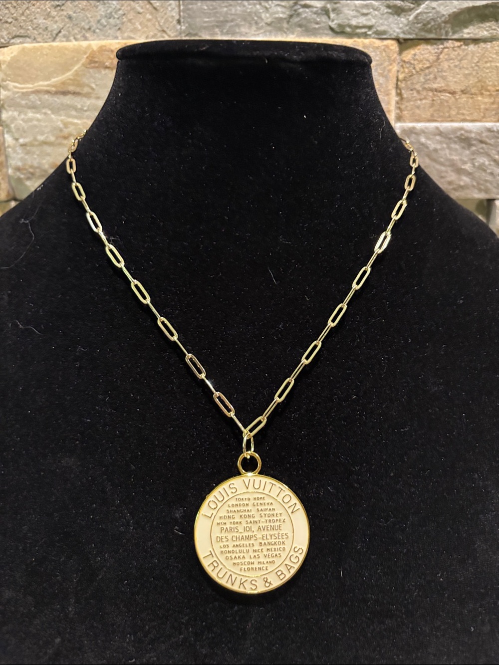 Gold Plated Paperclip Chain with a LV Trunks & Bags Pendant
